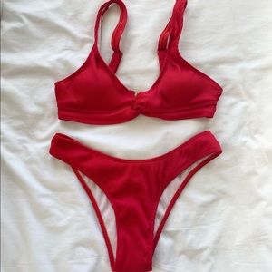 Red Ribbed Bikini
